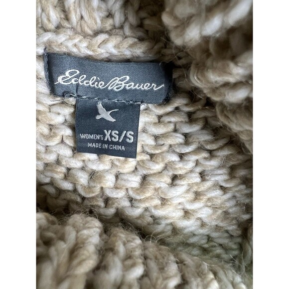 Eddie Bauer Wool Blend Cable Knit Poncho XS/s Oatmeal Cable Sweater Y2K Boho - Picture 4 of 8